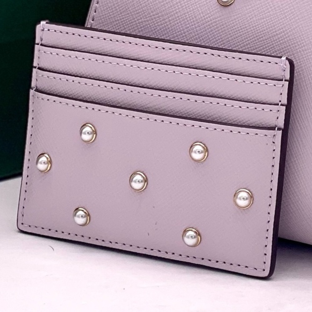 Kate Spade Madison Studded Faux Pearls Small Slim Card Holder, Lilac Moon